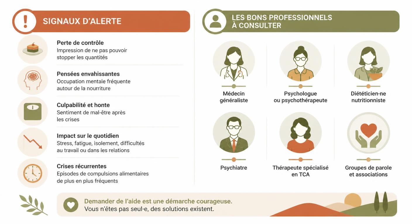 Infographie des signaux d'alerte et des professionnels à consulter