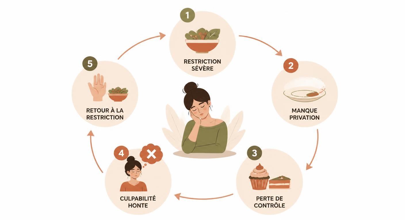 Infographie du cycle de glissement du régime restrictif au trouble du comportement alimentaire