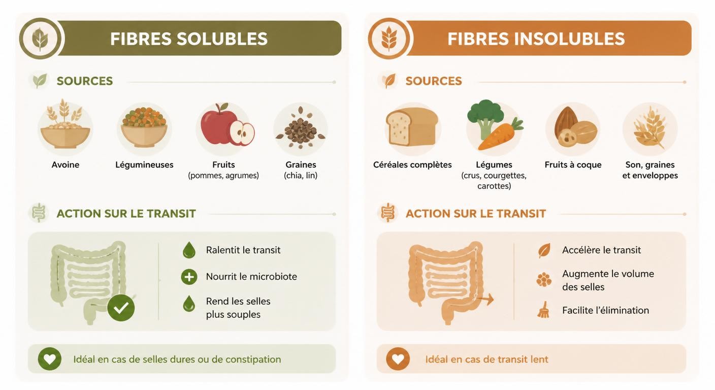 Comparatif des fibres solubles et insolubles et de leurs sources
