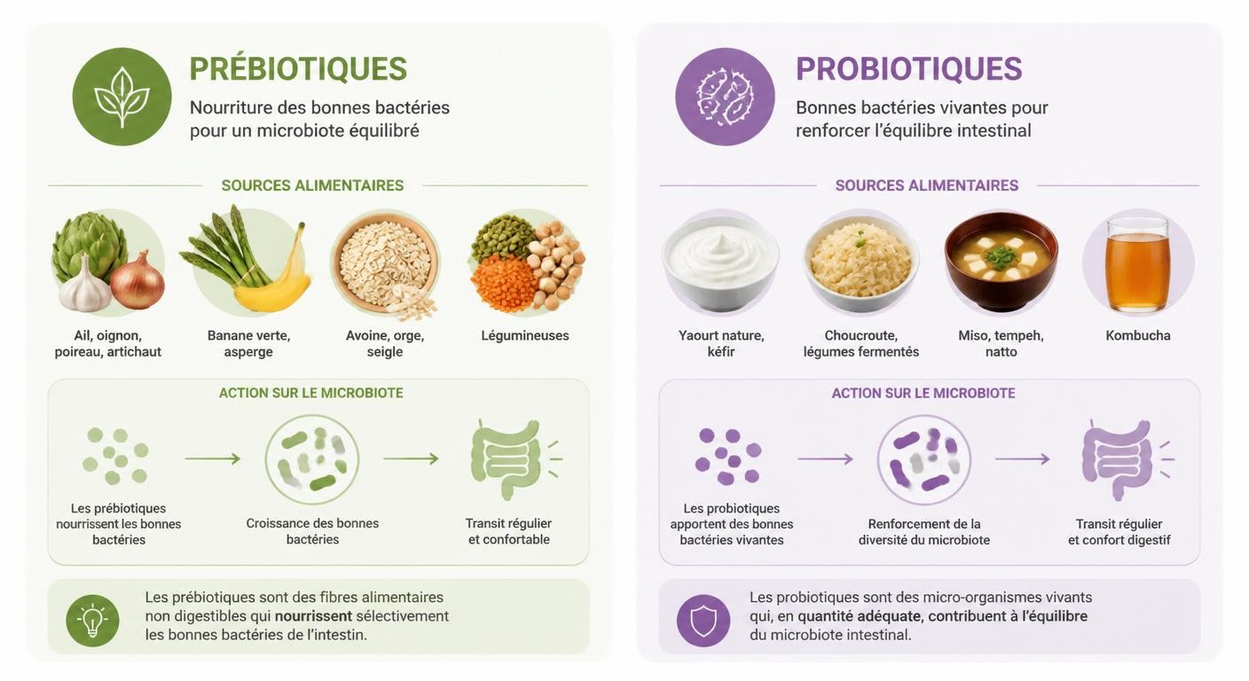 Prébiotiques et probiotiques : leurs sources et leur rôle sur le transit