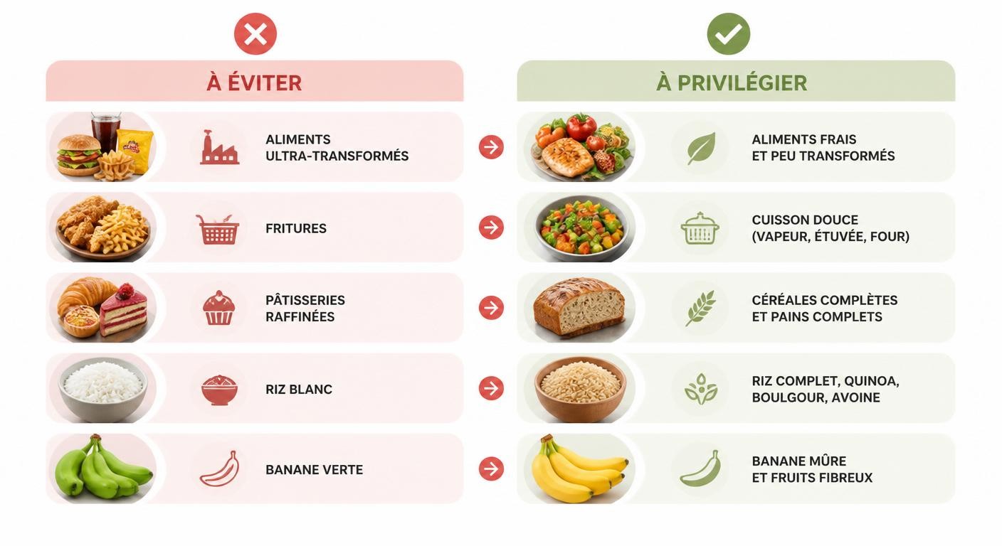 Aliments qui constipent et leurs alternatives favorables au transit