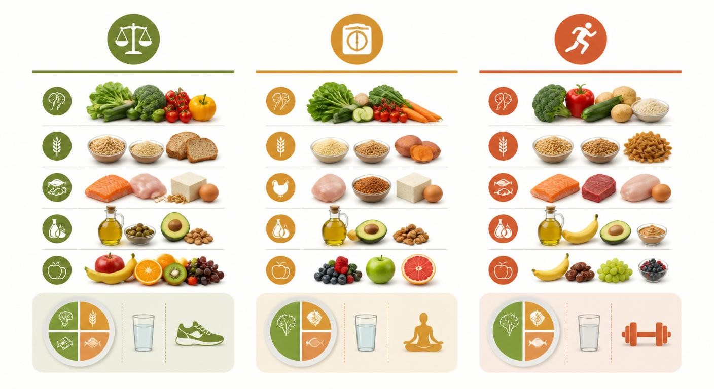 Infographie comparant trois listes de courses selon l'objectif