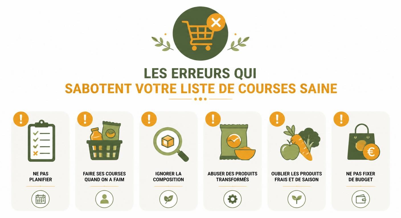 Infographie des erreurs courantes qui sabotent une liste de courses saine