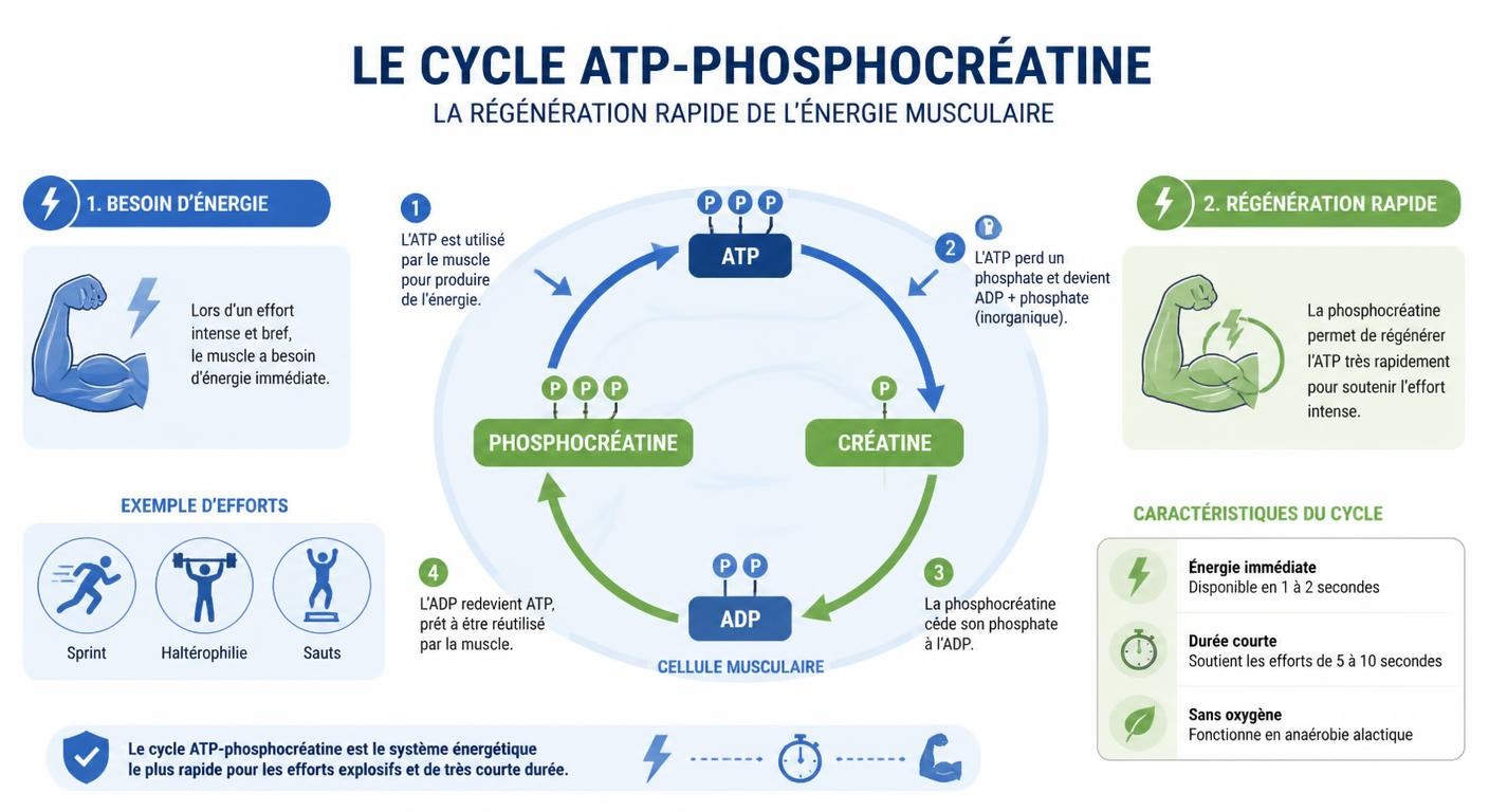 Schéma du mécanisme d'action de la créatine sur les muscles