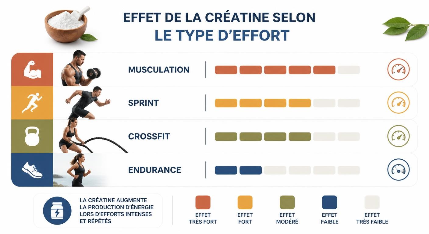 Infographie de l'efficacité de la créatine selon le type de sport