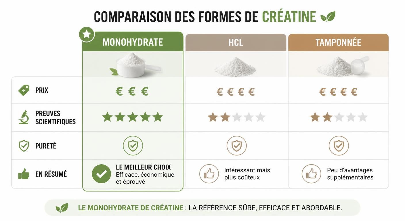 Comparatif visuel des formes de créatine