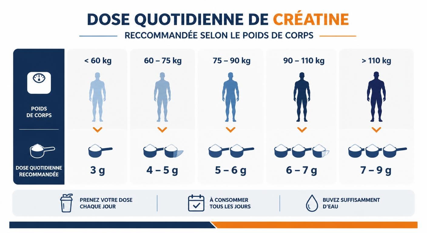 Infographie du dosage de créatine selon le poids de corps