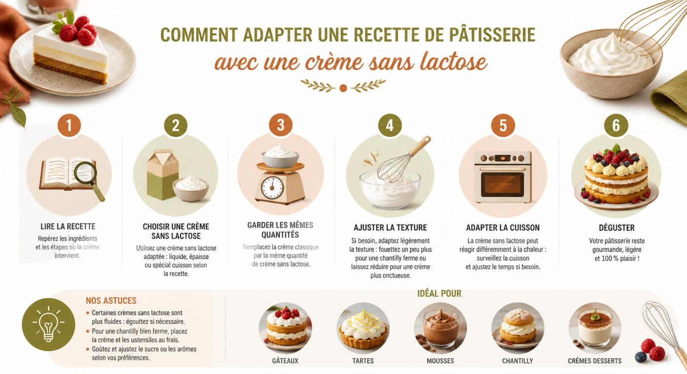 Infographie sur la réussite des pâtisseries avec crème sans lactose