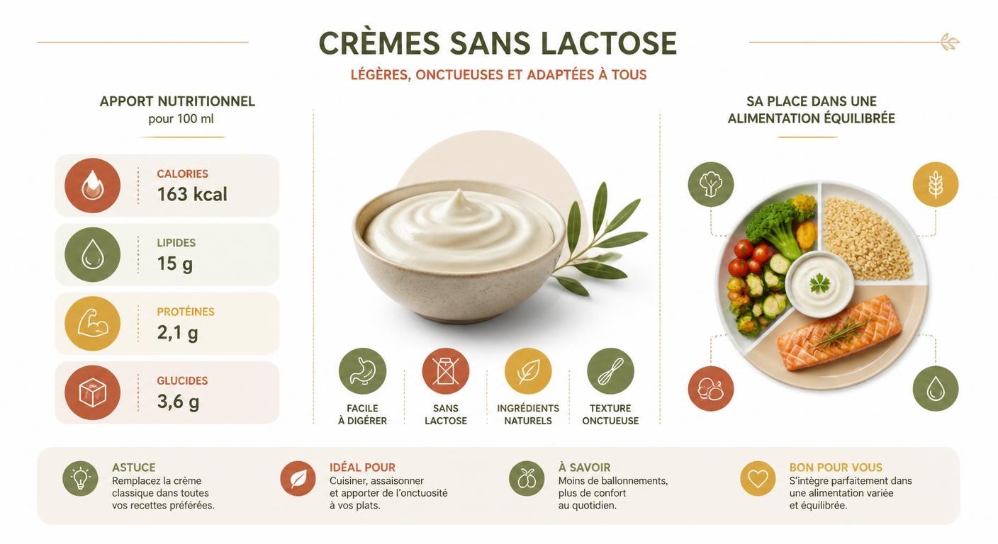 Infographie sur la place de la crème sans lactose dans une alimentation équilibrée