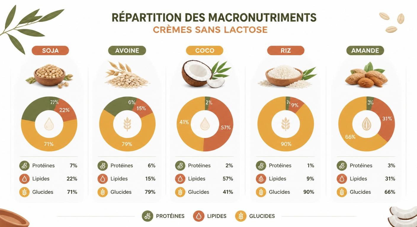 Infographie comparant les macronutriments des crèmes sans lactose