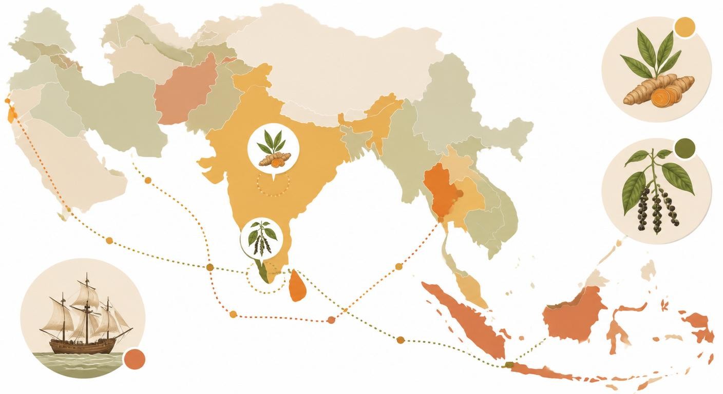 Origines géographiques du curcuma et du poivre noir dans le monde