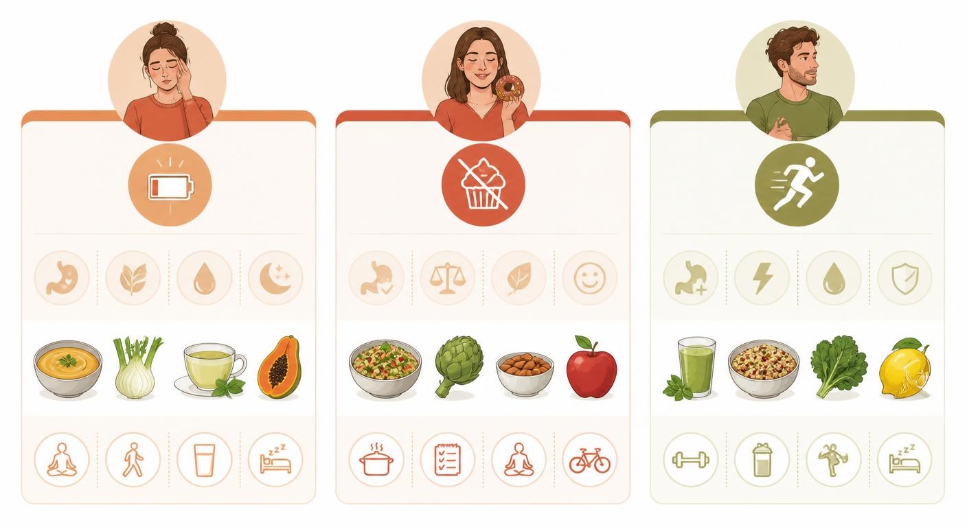Infographie de la détox digestion adaptée à trois profils