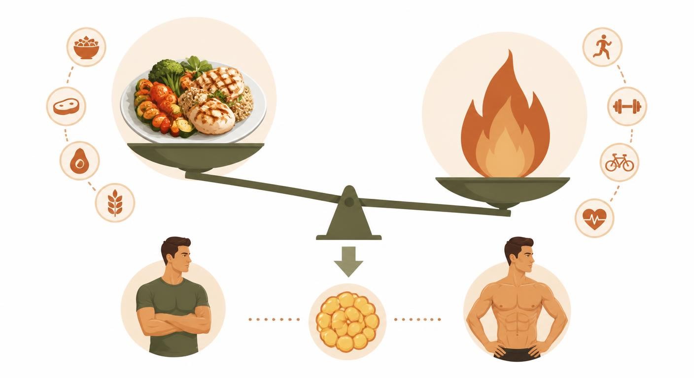 Infographie sur la balance calorique négative et le mécanisme de la perte de gras chez l'homme