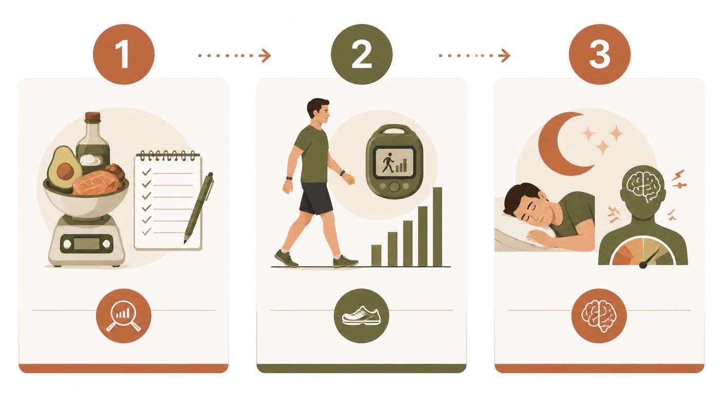 Infographie du diagnostic en 3 étapes de la stagnation du déficit calorique chez l'homme
