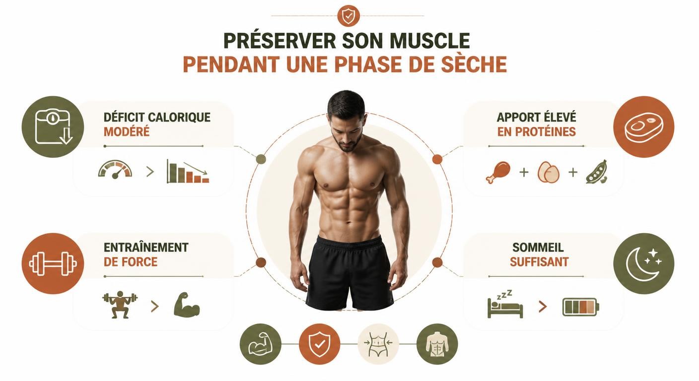Infographie sur la préservation musculaire pendant une sèche chez l'homme