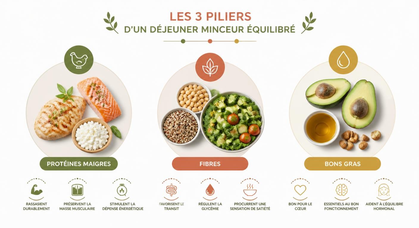 Les trois piliers d'un déjeuner minceur équilibré : protéines, fibres et bons gras