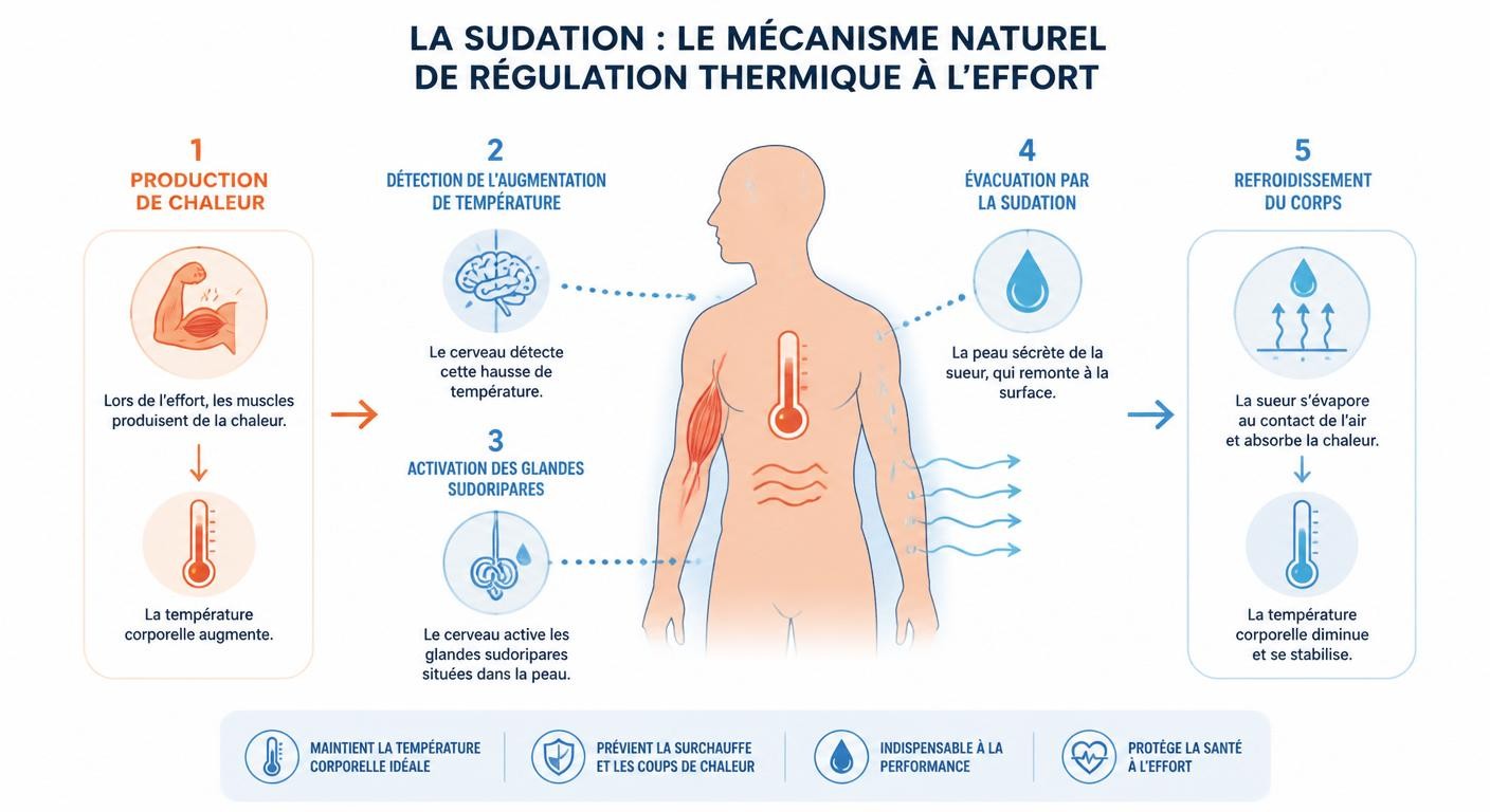 Schéma de la thermorégulation par la sudation pendant l'effort