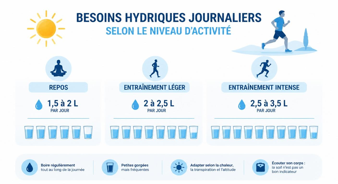 Besoins hydriques quotidiens selon le niveau d'activité sportive
