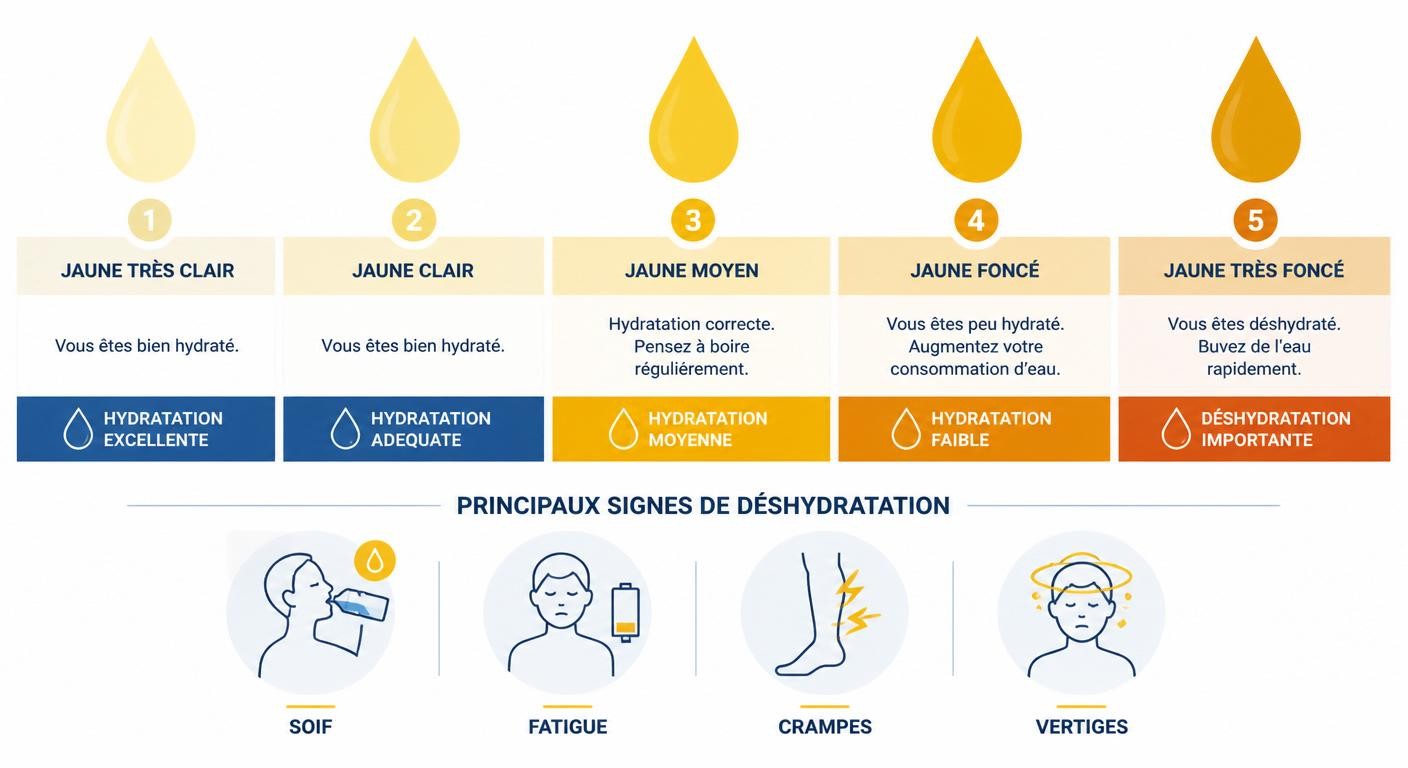 Nuancier de couleur de l'urine et signes de déshydratation chez le sportif