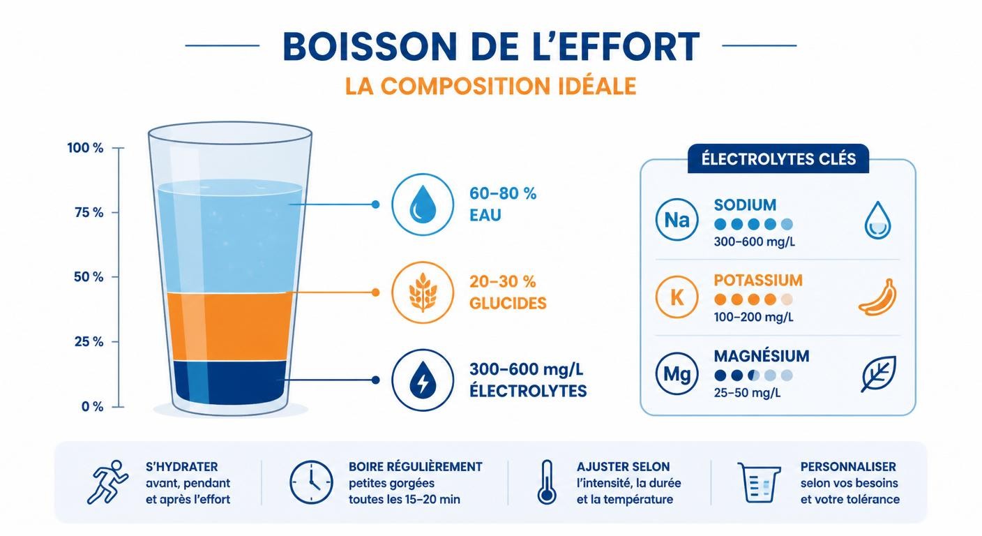 Composition idéale d'une boisson de l'effort : eau, glucides et électrolytes