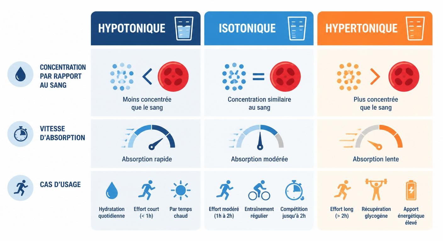Comparatif boissons hypotonique, isotonique et hypertonique pour le sport