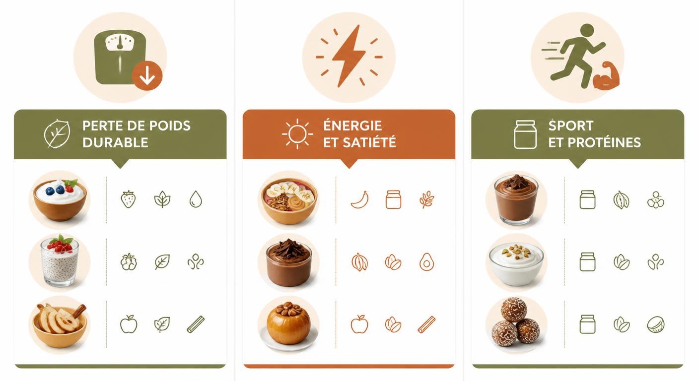 Infographie associant desserts légers et objectifs personnels