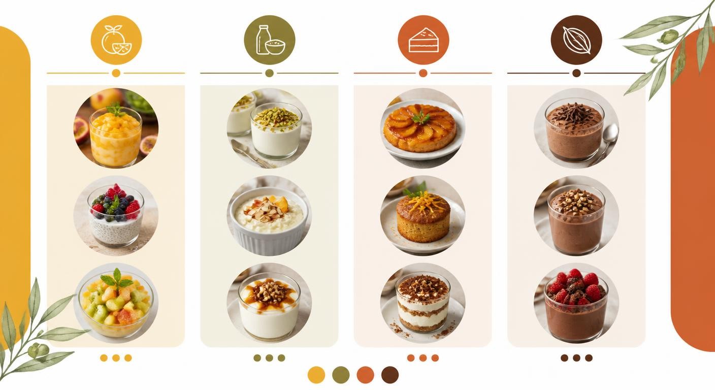 Infographie de 12 desserts légers et gourmands par famille