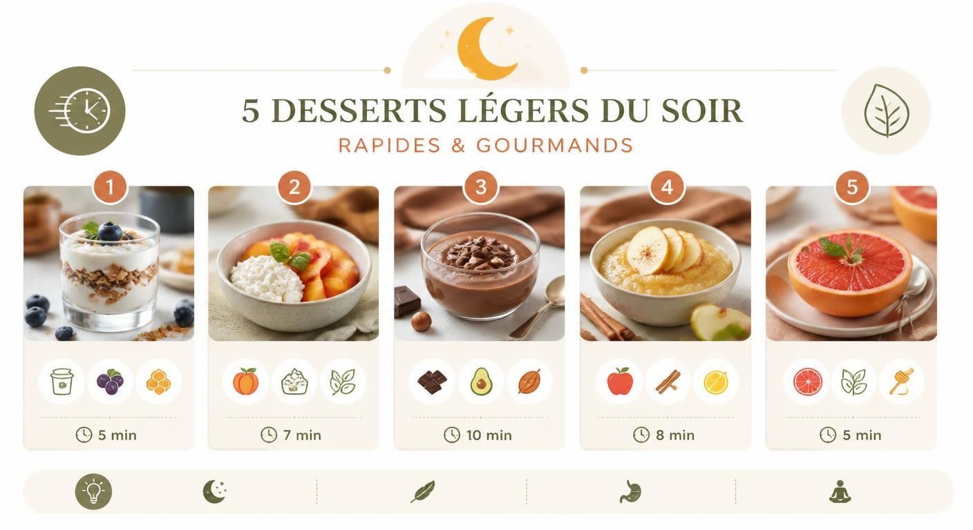 Infographie de 5 desserts minceur rapides pour le soir