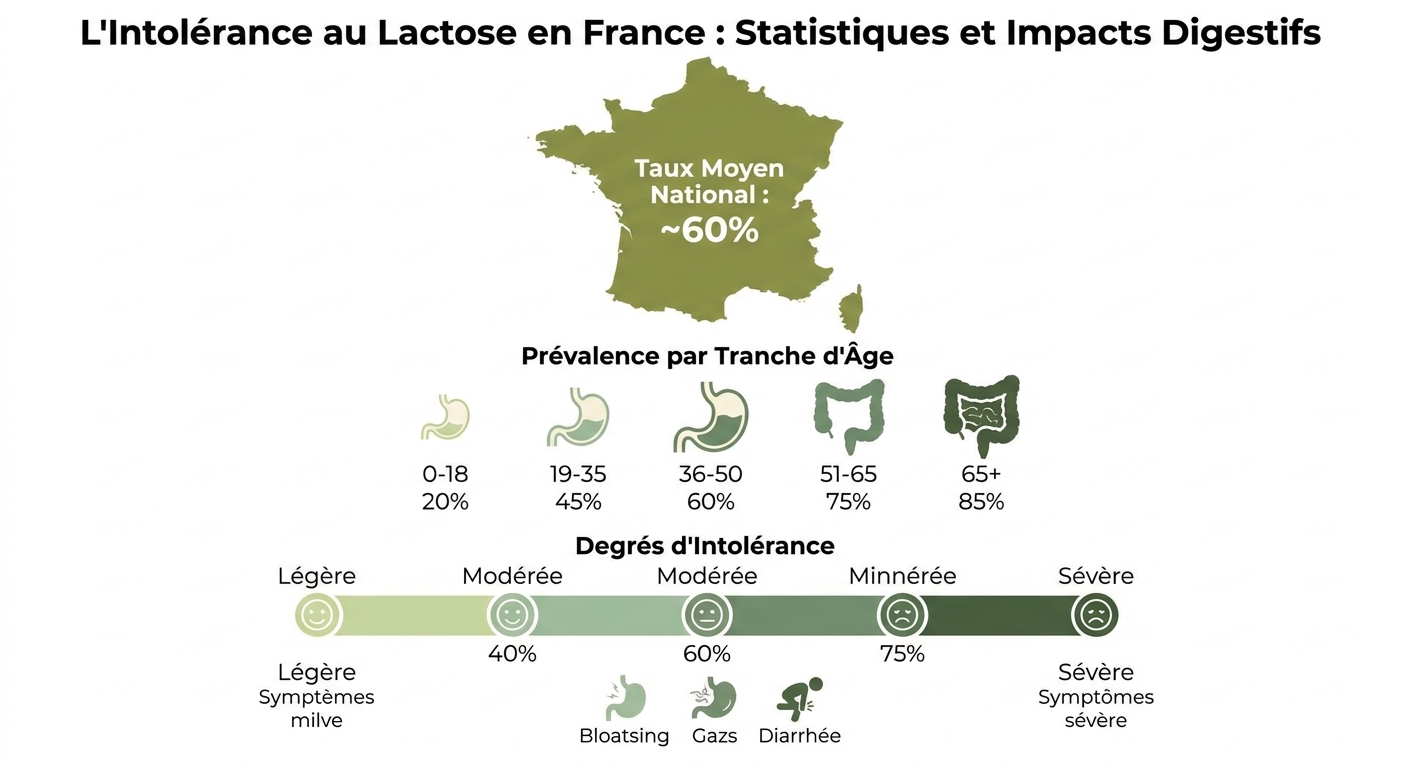 Infographie sur les chiffres de l'intolérance au lactose en France