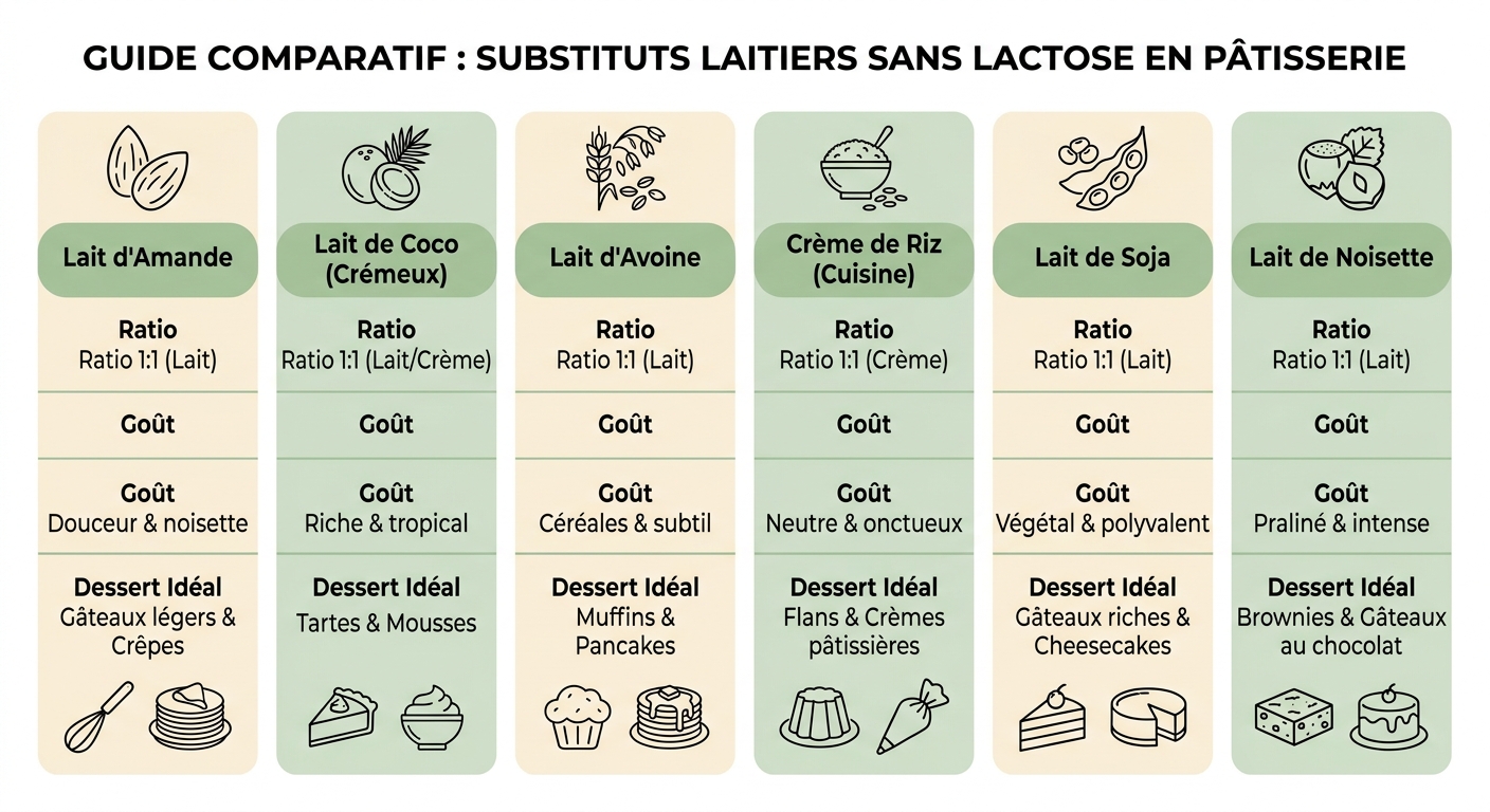Guide comparatif des substituts laitiers pour la pâtisserie sans lactose