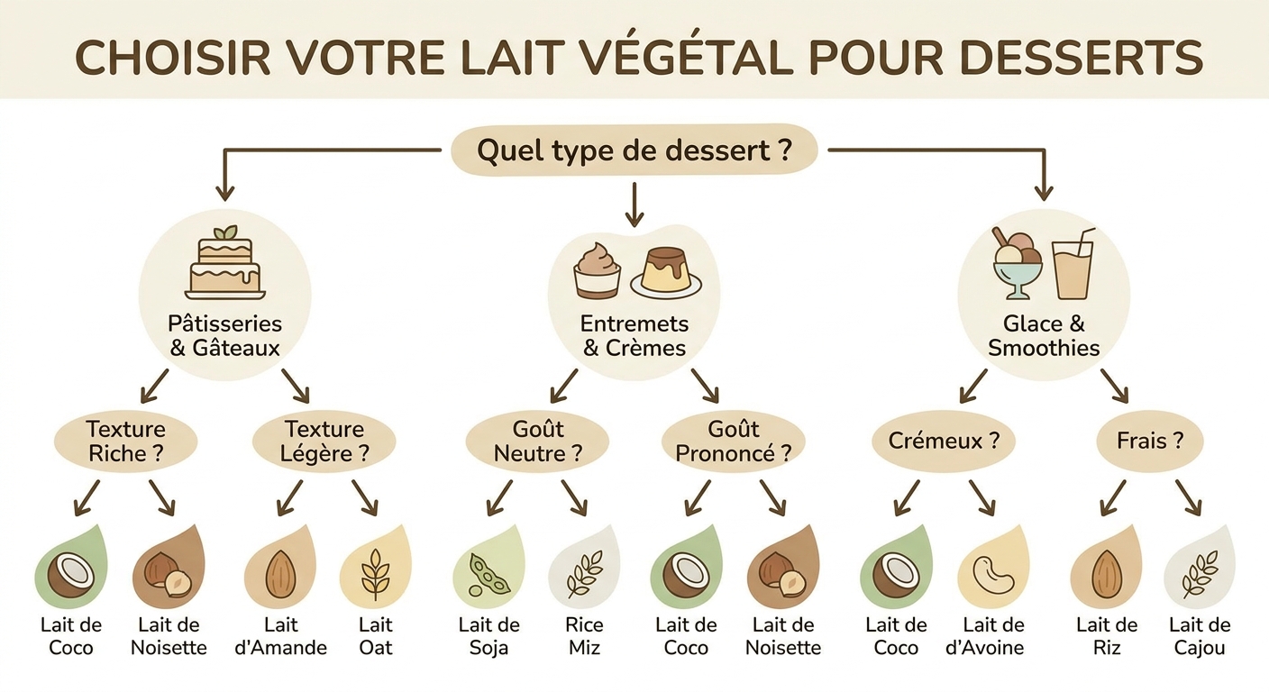 Arbre de décision pour choisir son lait végétal selon le dessert