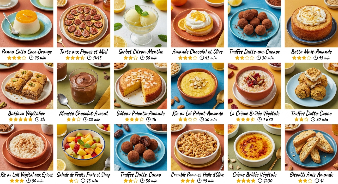 Grille visuelle de 12 idées de desserts sans lactose