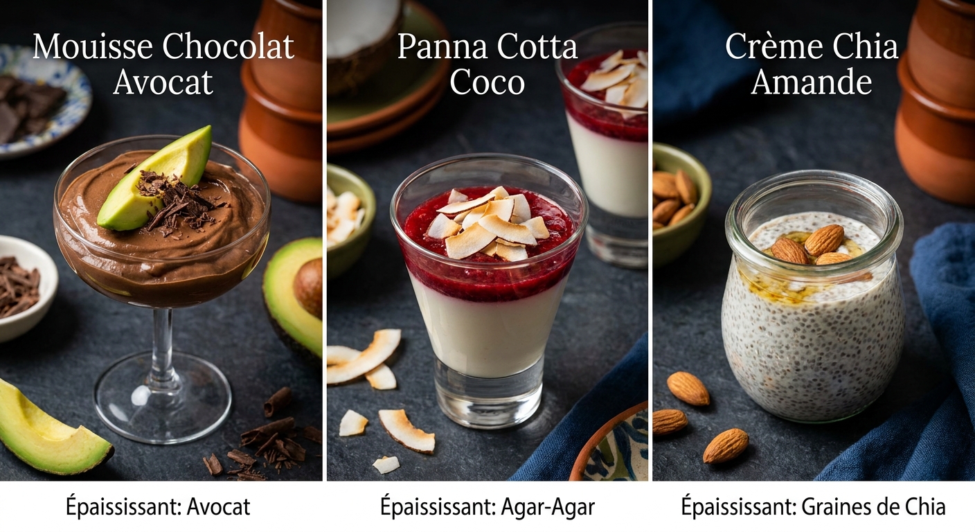 Trois desserts crémeux sans lactose en verrines