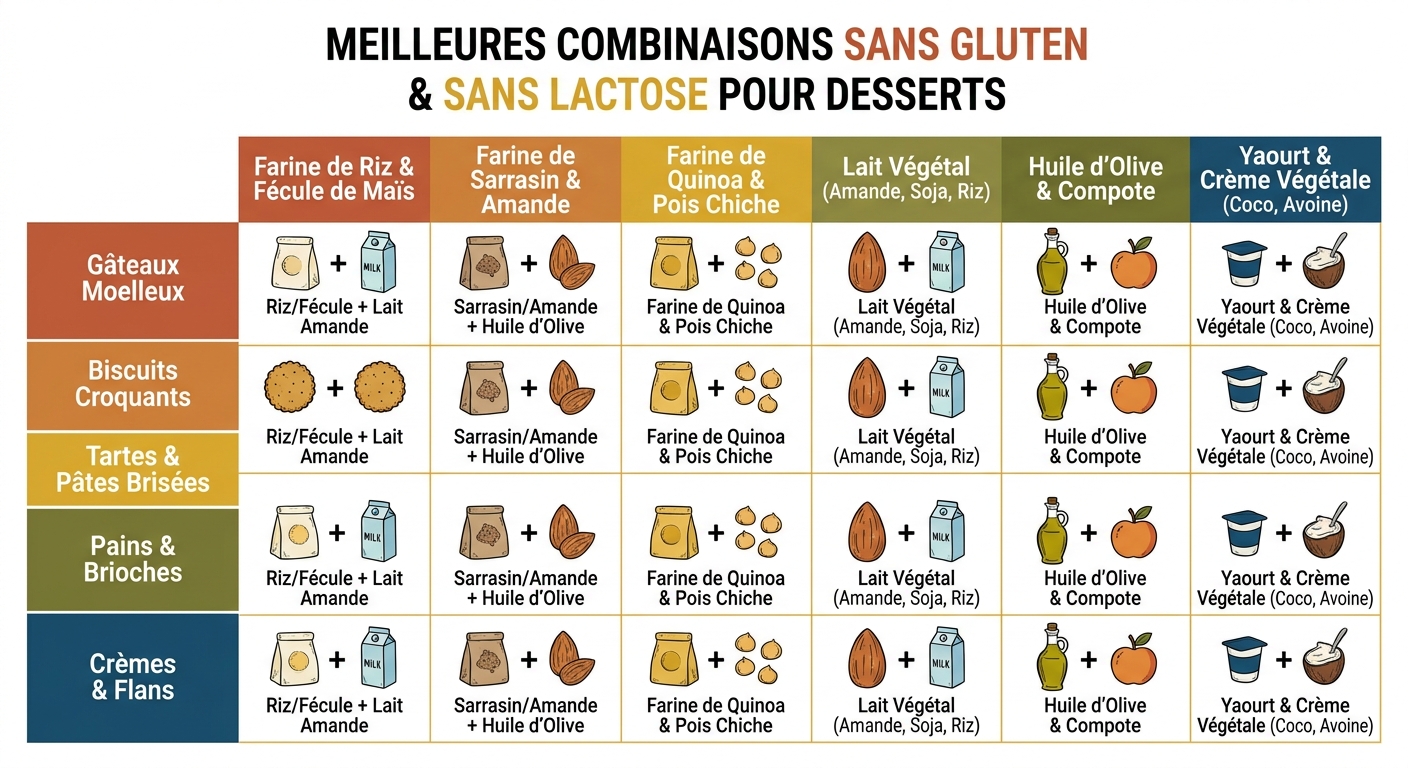 Matrice des combinaisons farines sans gluten et substituts sans lactose