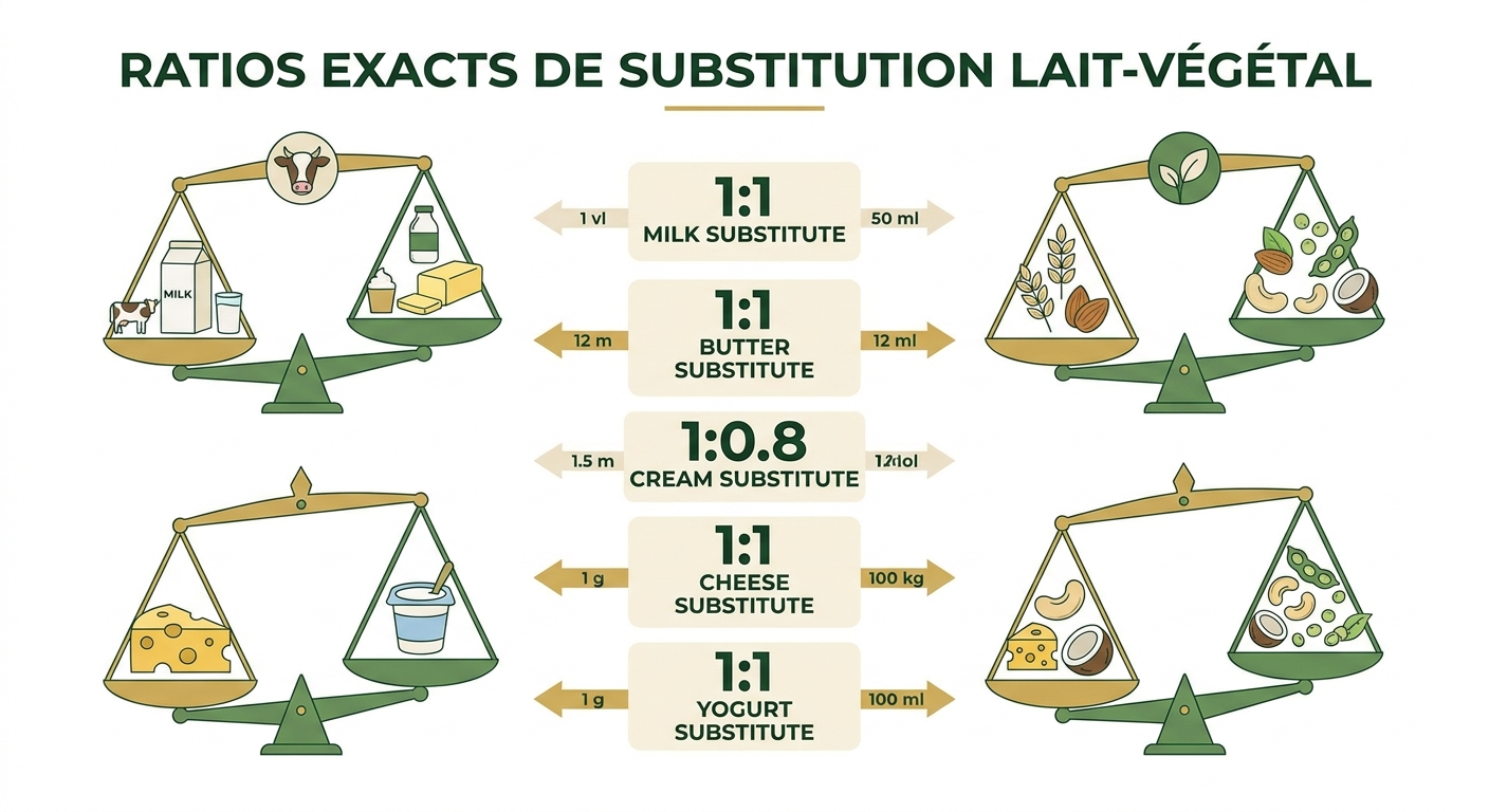 Tableau visuel des ratios de substitution exacts en pâtisserie sans lactose
