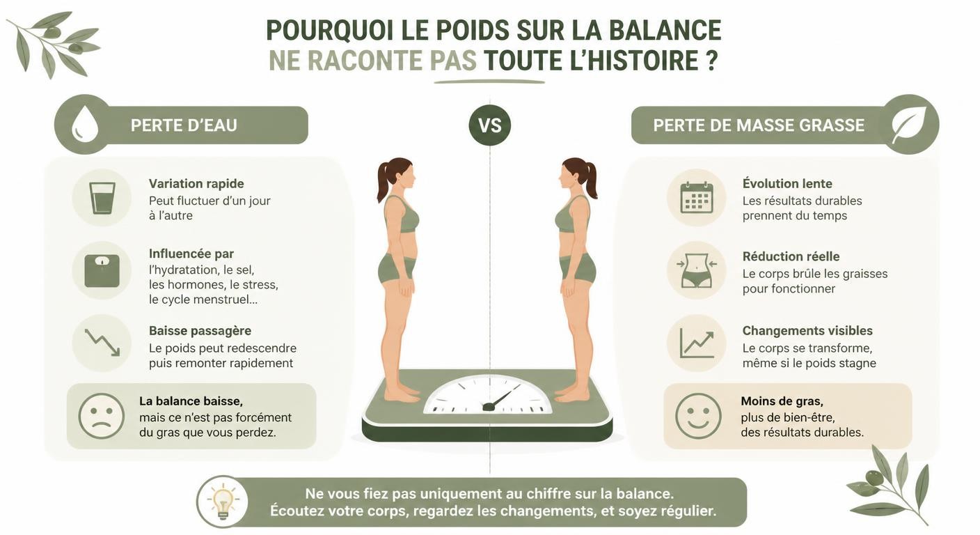 Infographie comparant perte d'eau et perte de masse grasse