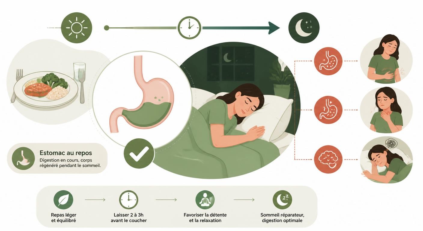 Infographie expliquant l'impact d'un dîner trop lourd sur la digestion et le sommeil