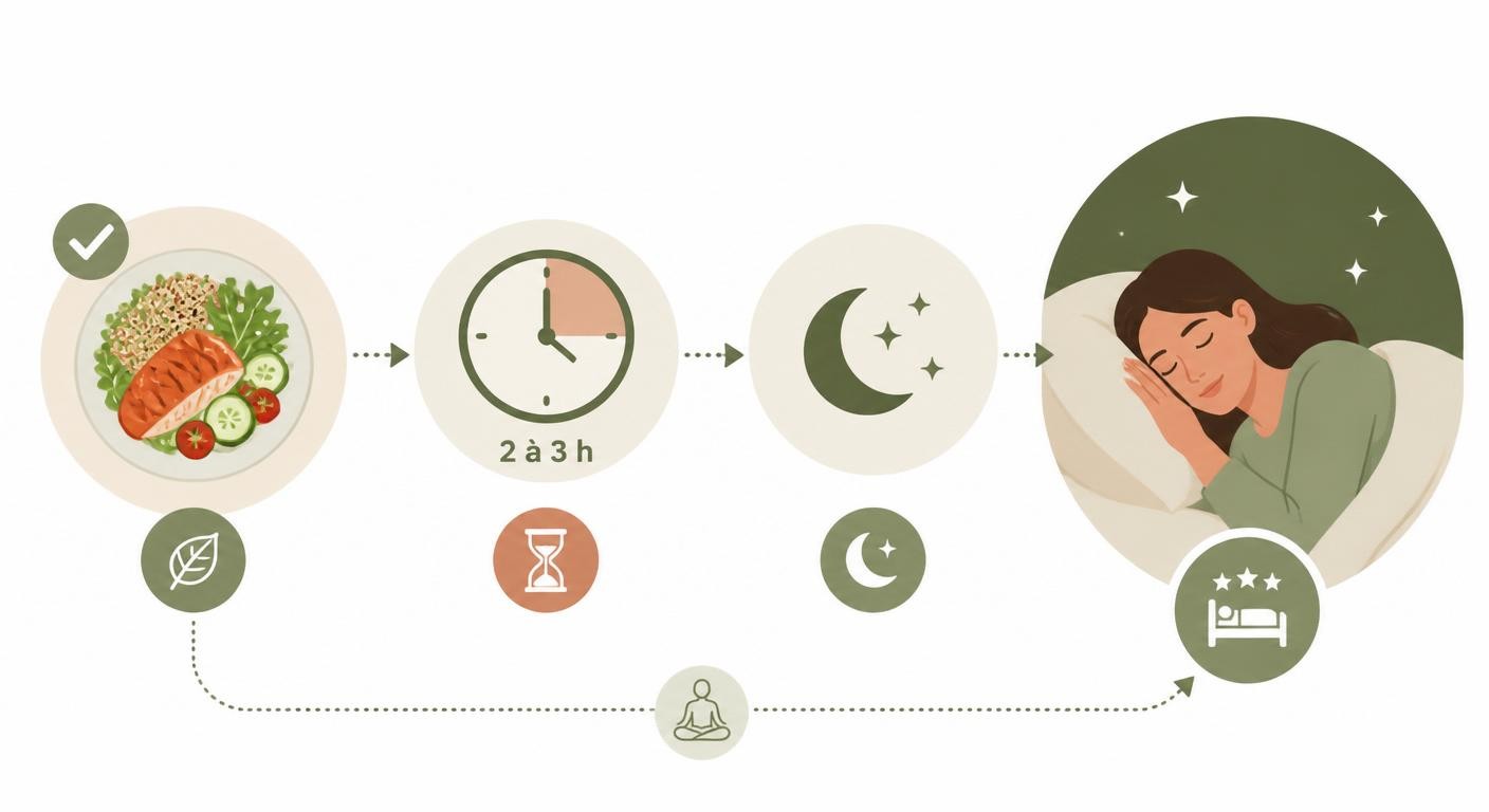 Infographie illustrant le lien entre un dîner léger et un sommeil réparateur