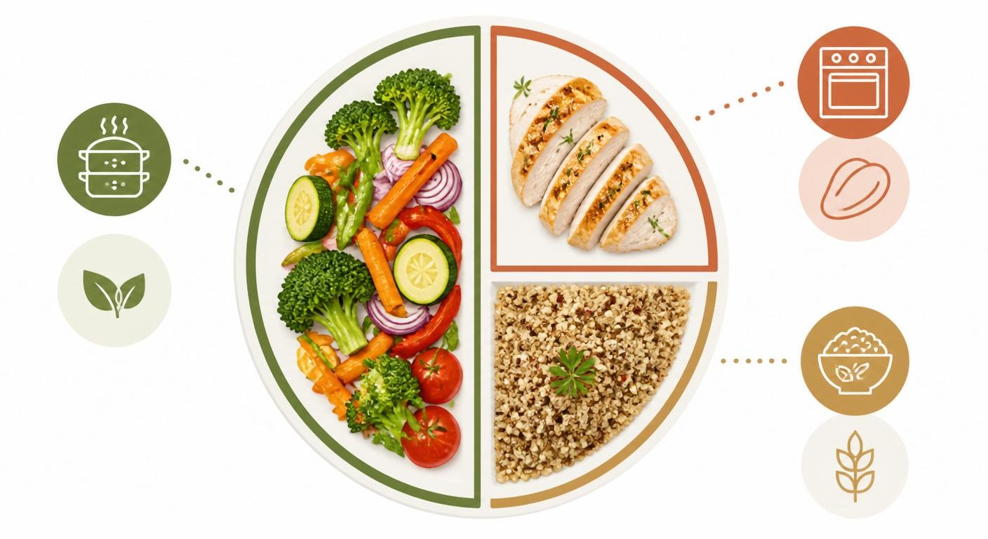 Infographie de l'assiette type d'un dîner léger et facile à digérer