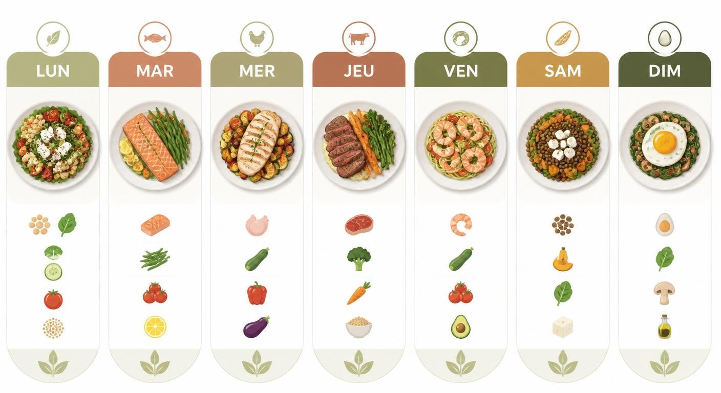 Infographie d'un menu de la semaine de dîners légers et faciles à digérer