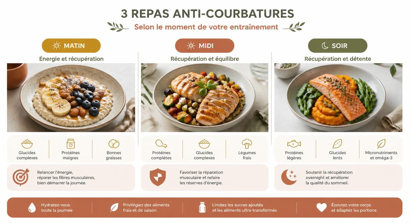Trois menus anti-courbatures selon l'heure d'entraînement