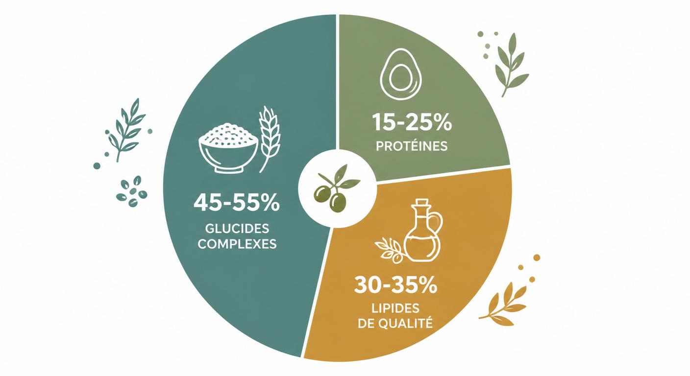 Infographie de la répartition idéale des macronutriments glucides protéines lipides en pourcentage