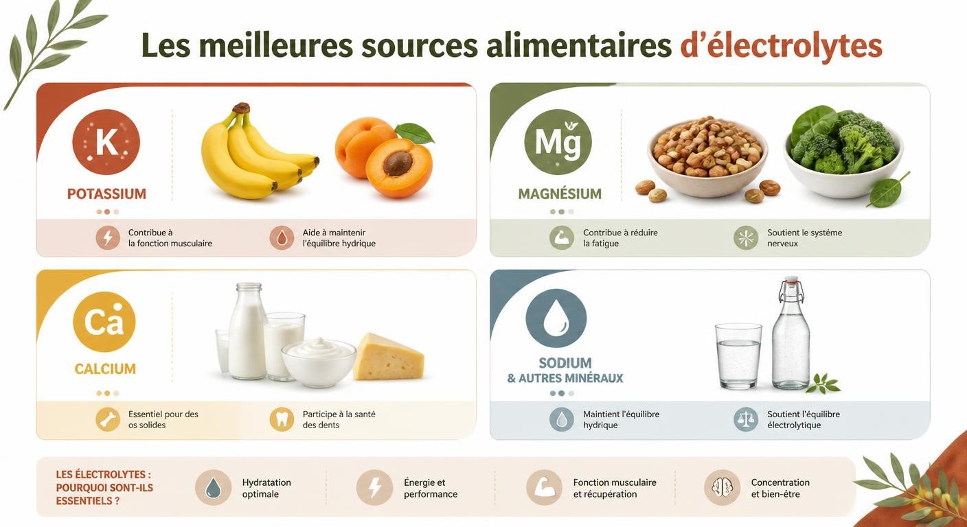 Aliments riches en électrolytes classés par minéral