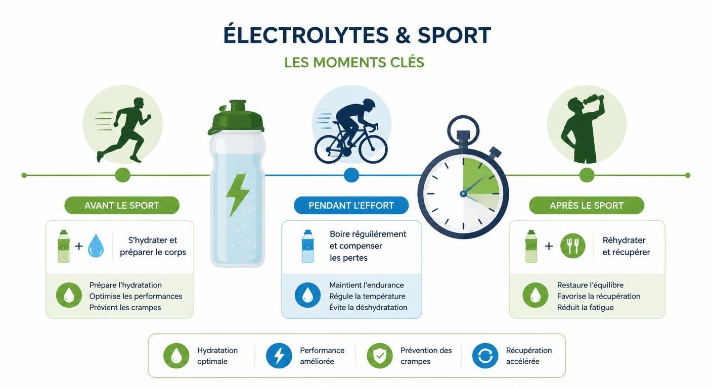Frise du timing de consommation des électrolytes autour de l'effort