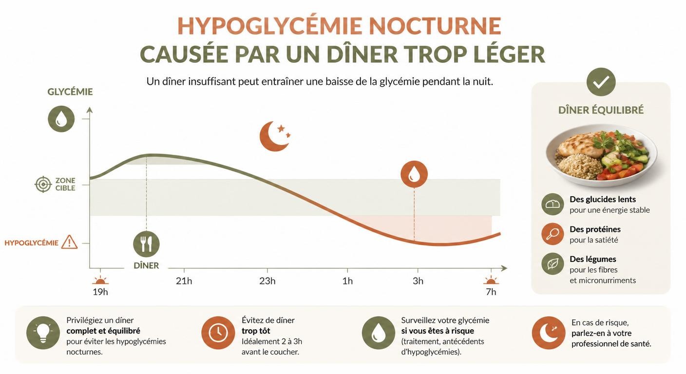 Infographie expliquant l'hypoglycémie nocturne due à un dîner trop léger