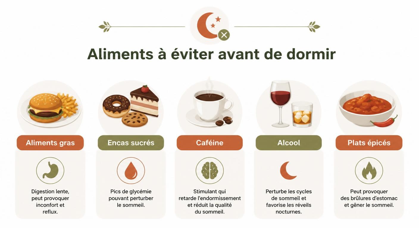 Infographie des aliments à éviter le soir avant de dormir