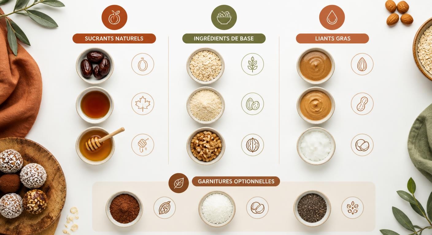 Infographie des ingrédients pour réaliser des energy balls