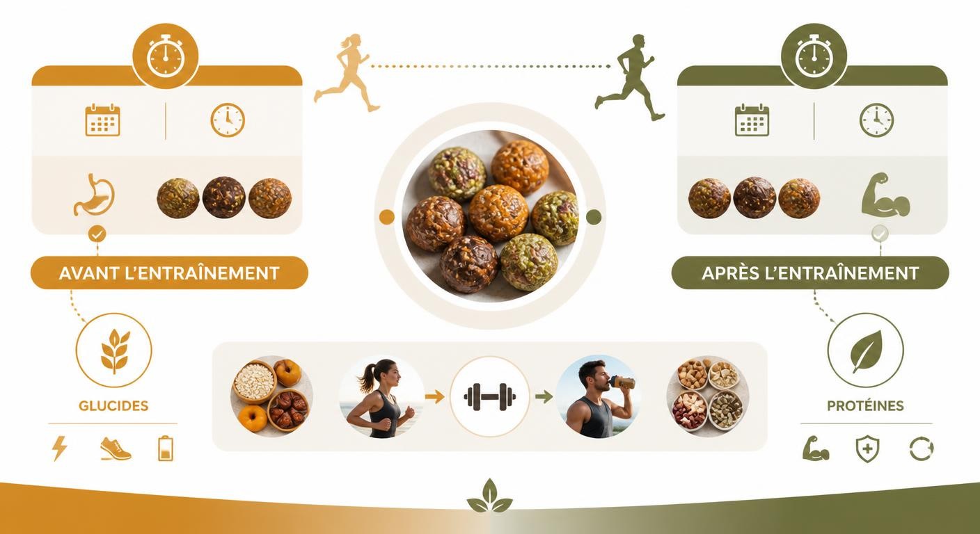 Infographie du timing des energy balls autour de l'effort sportif