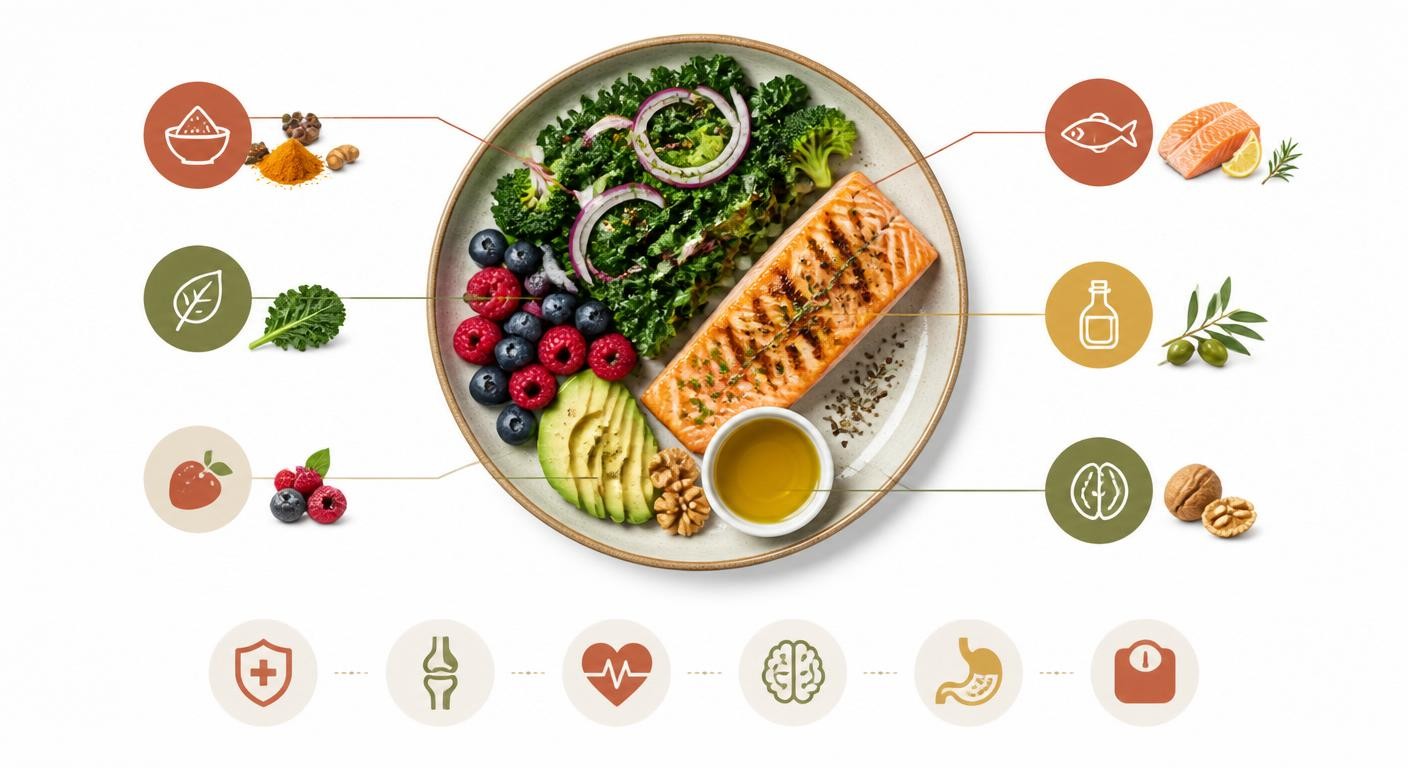 L'assiette anti-inflammatoire complète : épices, oméga-3, légumes et bons gras