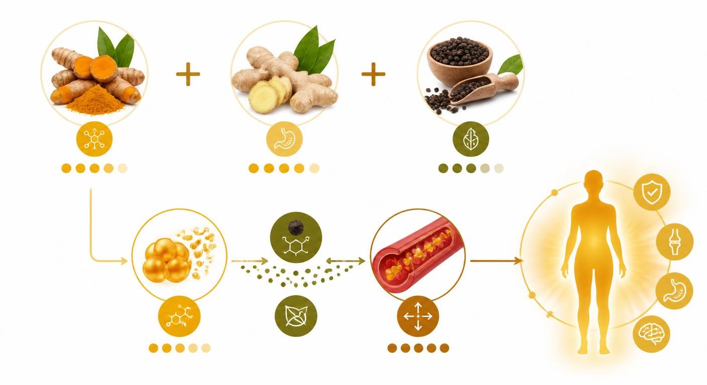 La synergie curcuma, gingembre et poivre noir pour une meilleure absorption